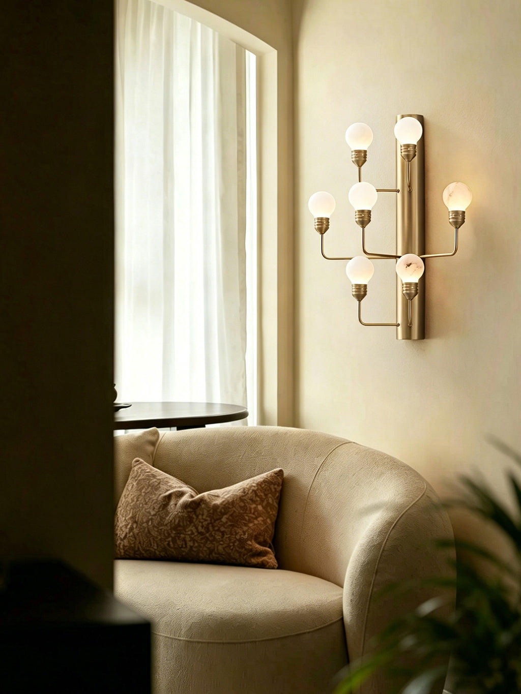 Modern Spanish Alabaster Wall Sconce in Natural Brass - 04 room scene 3