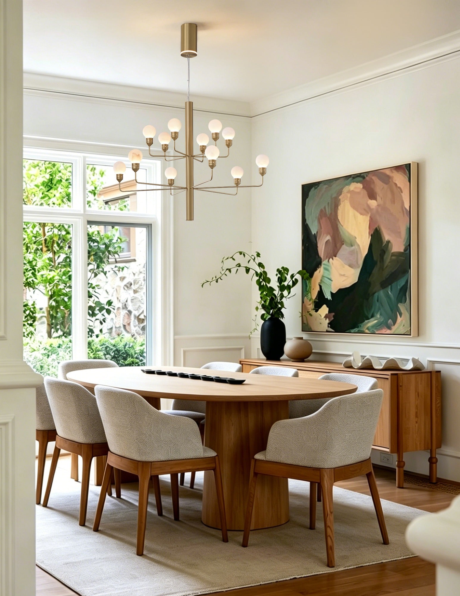Modern Spanish Alabaster Branch Chandelier in Natural Brass - 04 room scene 3