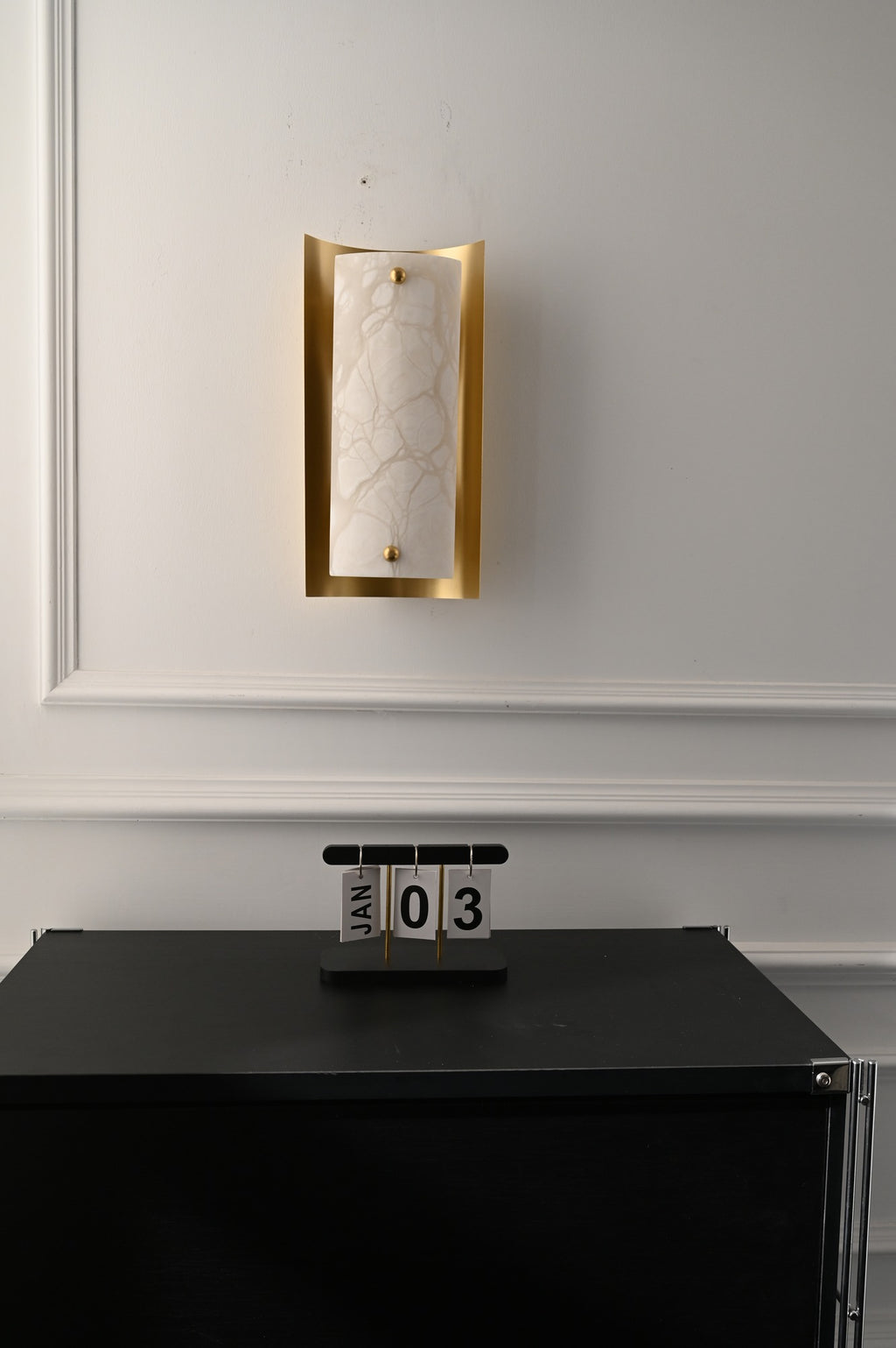 Modern Spanish Alabaster Rectangular Wall Sconce in Natural Brass - 04 room scene 3