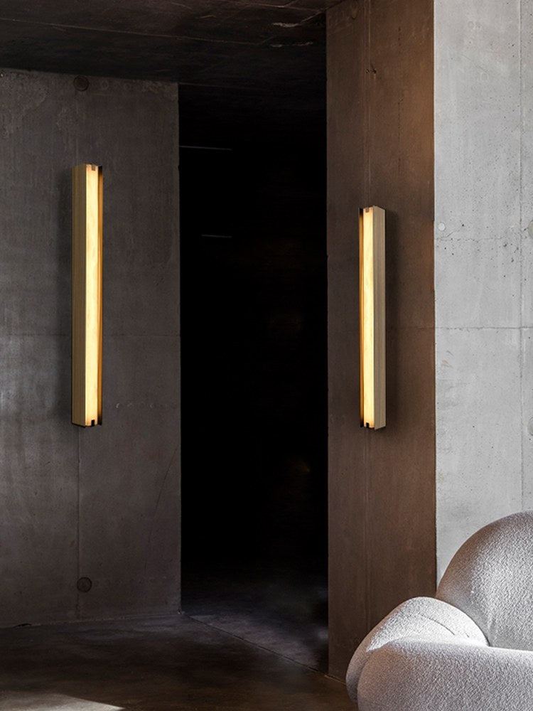 Modern Alabaster Linear Wall Sconce in Antique Brass - 04 04-scene--alabaster-wall-sconce-hallway