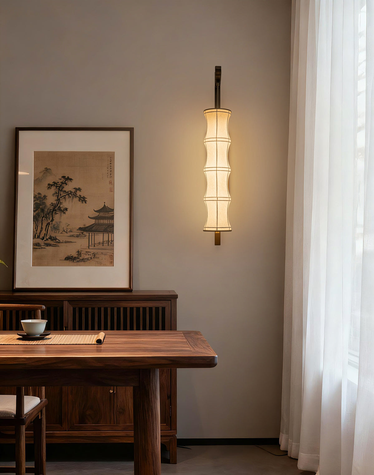 Modern Song-Inspired Mulberry Silk Wall Sconce in Antique Brass - 04 04-scene-bedroom