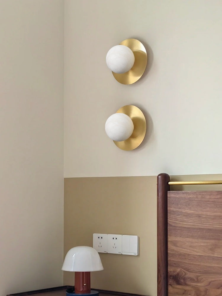 Modern Alabaster Globe Wall Sconce in Natural Brass - 04 04-scene-bedside-pair
