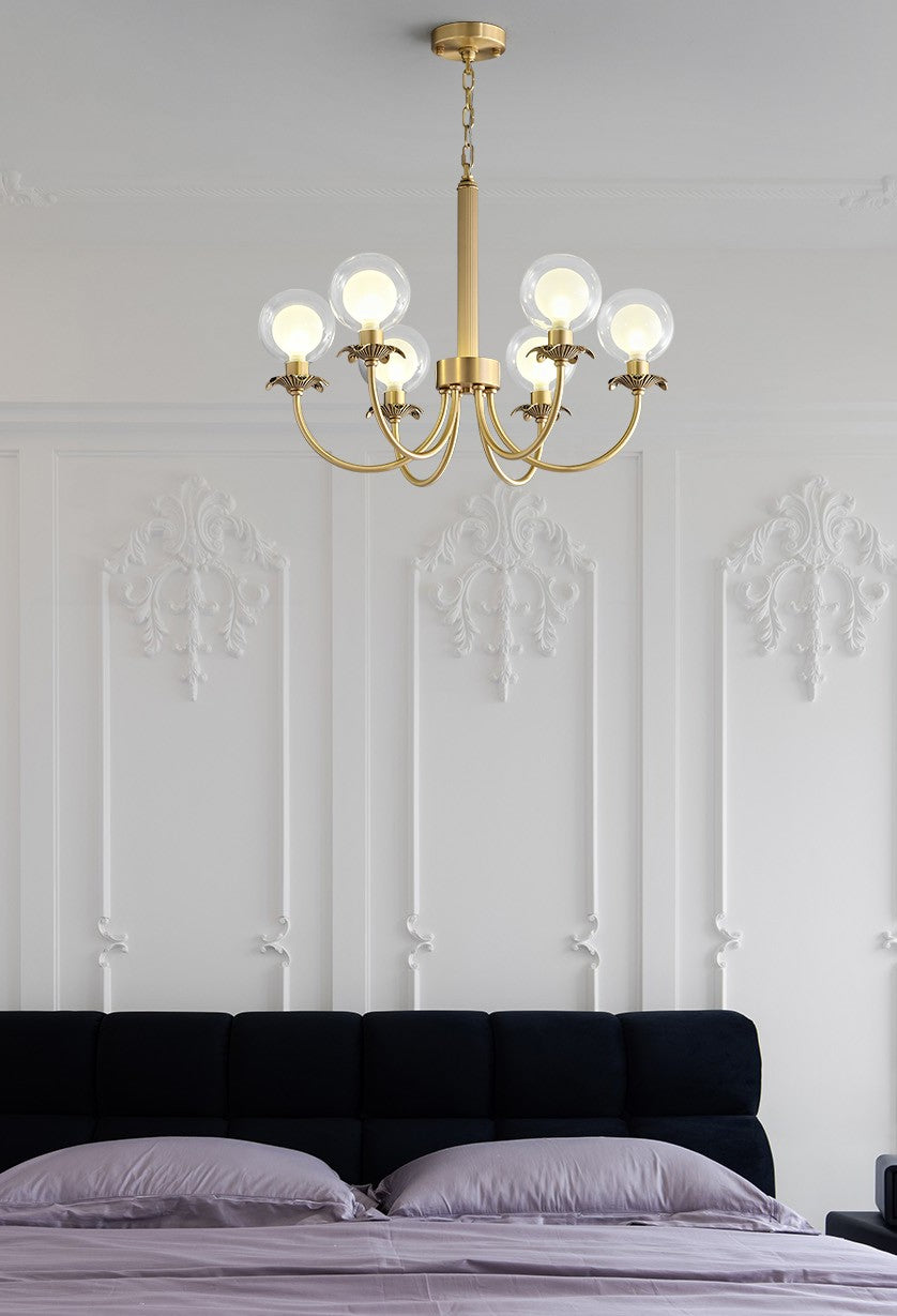 Modern Brass Glass Globe Chandelier - 04 04-scene-brass-glass-globe-chandelier-bedroom