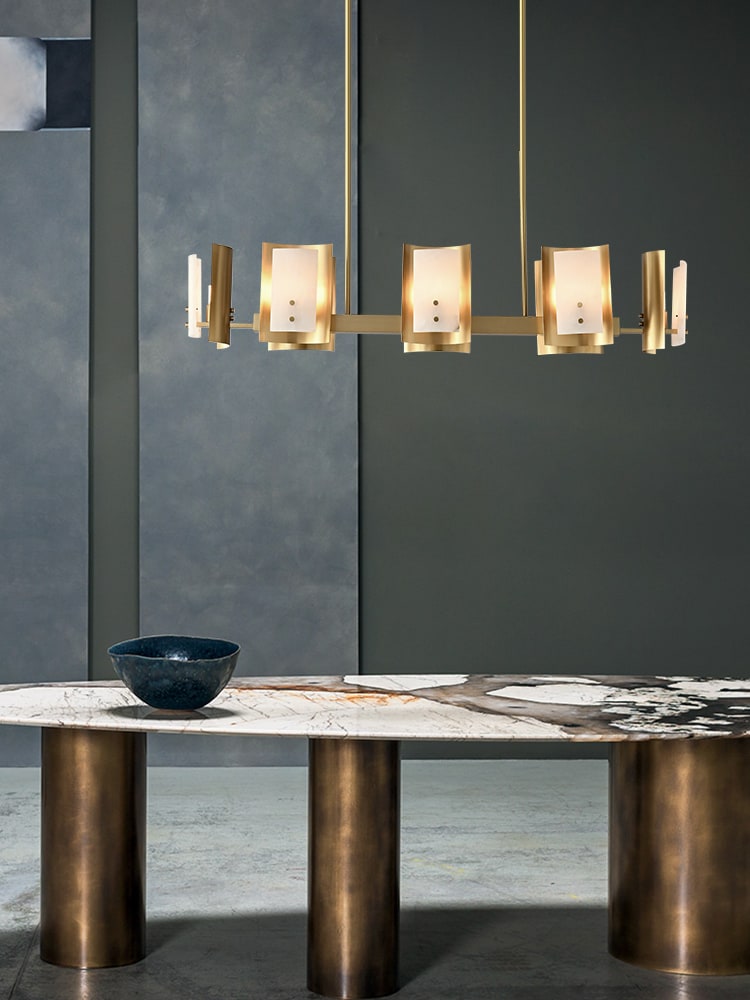 Modern Brushed Brass Alabaster Linear Chandelier - 04 04-scene-brushed-brass--alabaster-linear-chandelier-modern-dining