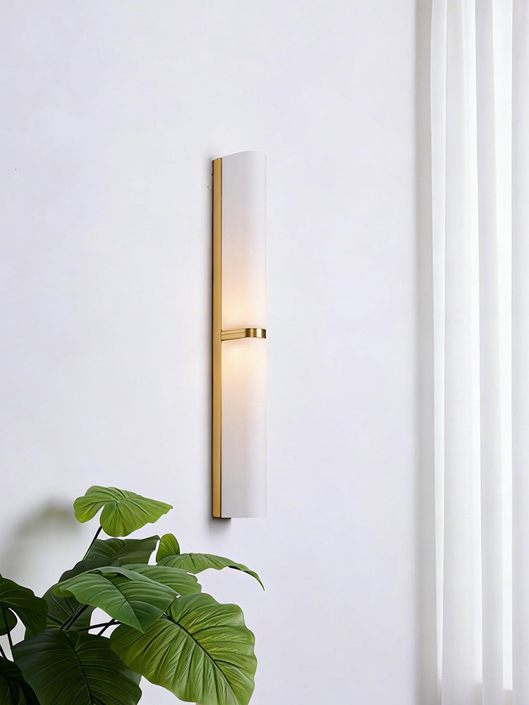 Modern Brushed Brass Milky Glass Wall Sconce - 04 04-scene-brushed-brass-milky-white-wall-sconce-foyer