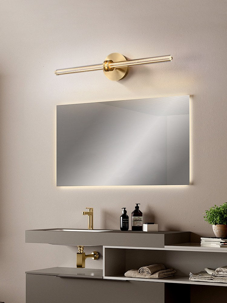 Modern Crystal Glass Linear Wall Sconce in Natural Brass - 04 04-scene-crystal-glass-linear-wall-sconce-hallway