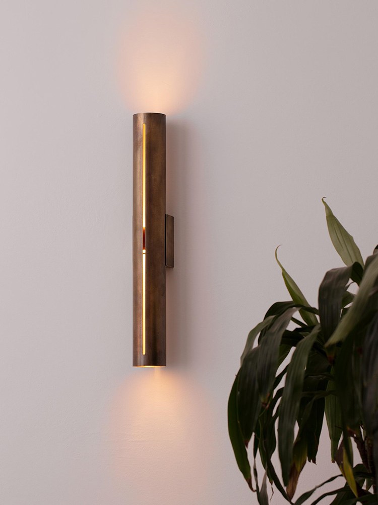 Modern Brass Cylinder LED Wall Sconce in Red Antique Brass - 04 04-scene-cylinder-led-wall-sconce-bedroom