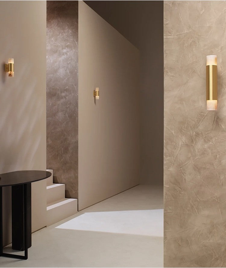 Modern Alabaster Slim Cylinder Wall Sconce - 04 04-scene-entryway