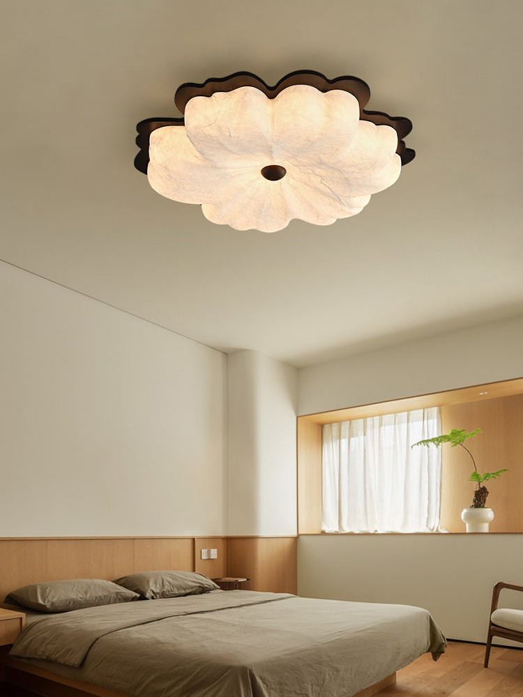 Modern Mulberry Silk Flower Ceiling Light in Walnut and White - 04 04-scene-flower-ceiling-light-bedroom-alt