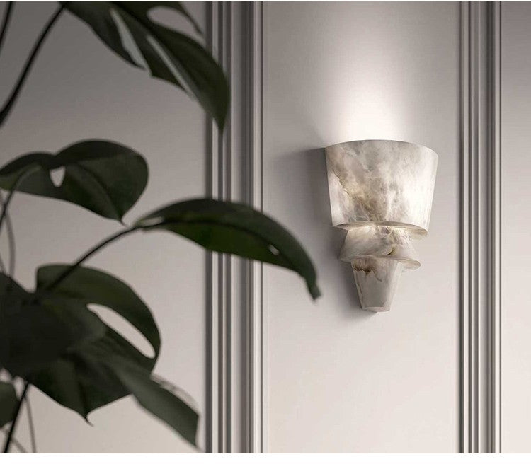 Modern Spanish Alabaster Tiered Wall Sconce - 04 04-scene-hallway-wall-sconce
