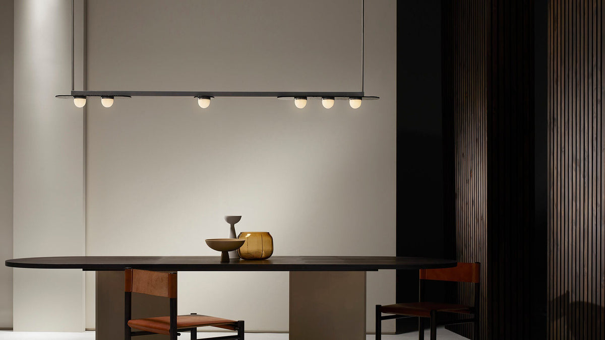 Modern Linear Glass Globe Chandelier - 04 04-scene-linear-glass-globe-chandelier-dark-dining