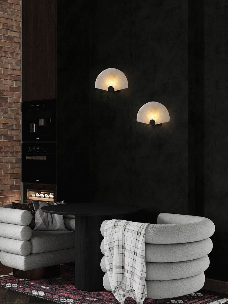 Modern Snowflake Alabaster Fan Wall Sconce in Matte Black - 04 04-scene-living-room