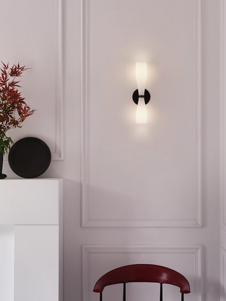 Modern Milky Glass Hourglass Wall Sconce - 04 04-scene-milky-glass-hourglass-wall-sconce-living-room