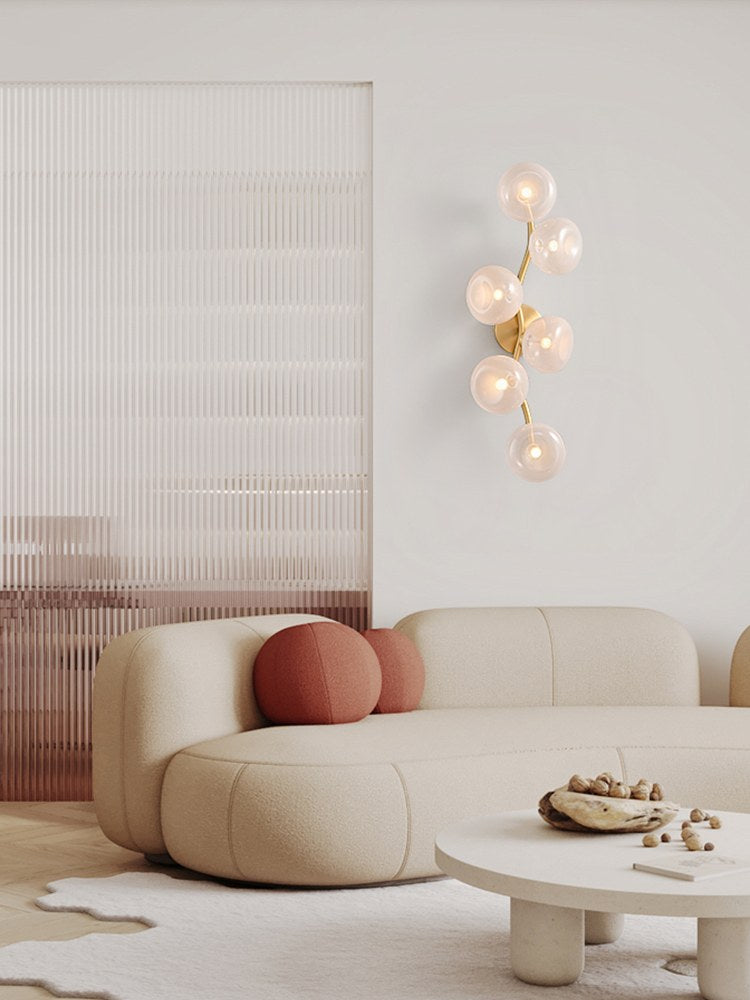 Modern Glass Globe Branch Wall Sconce in Natural Brass - 04 04-scene-natural-brass-glass-globe-wall-sconce-hallway