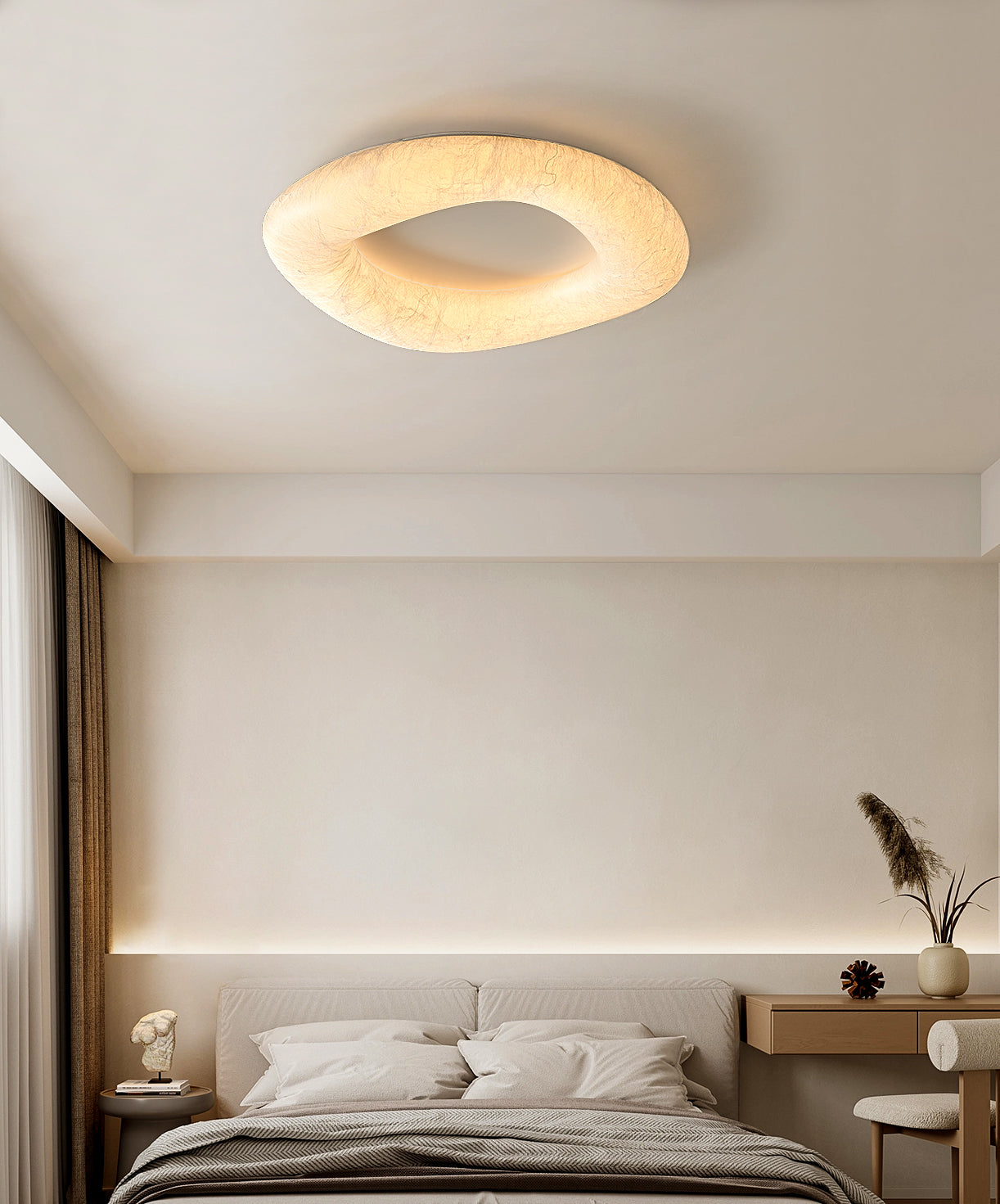 Modern Mulberry Silk Ring Ceiling Light in White - 04 04-scene-ring-ceiling-light-living-room-alt