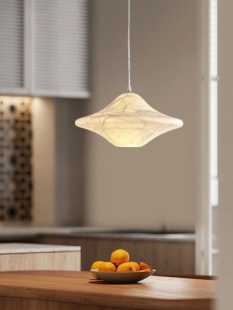 Handmade Mulberry Silk Saucer Pendant Light in White - 04 04-scene-silk-saucer-pendant-kitchen-island