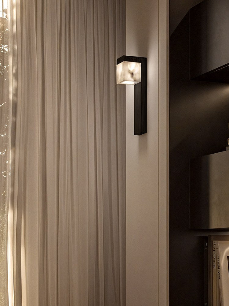 Modern Snowflake Alabaster Wall Sconce in Brushed Black - 04 04-scene-snowflake-alabaster-wall-sconce-hallway