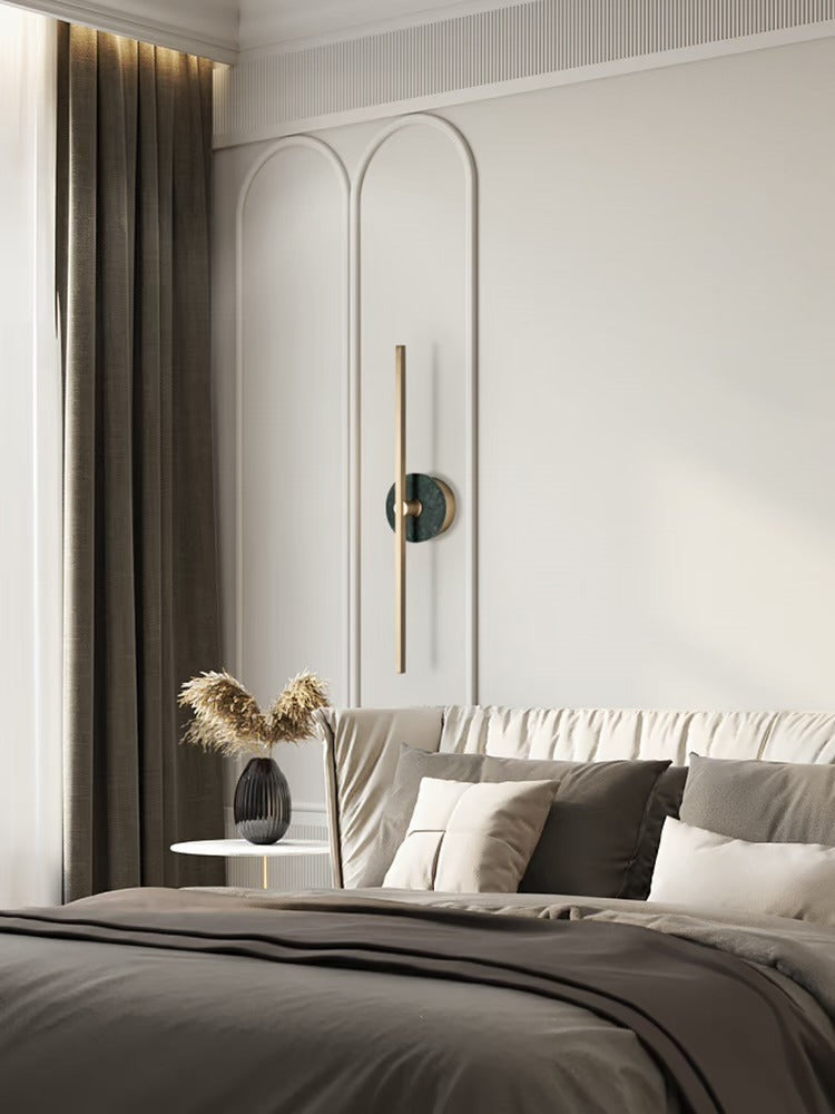 Modern Stone Disc Linear Wall Sconce in Natural Brass - 04 04-scene-wall-detail