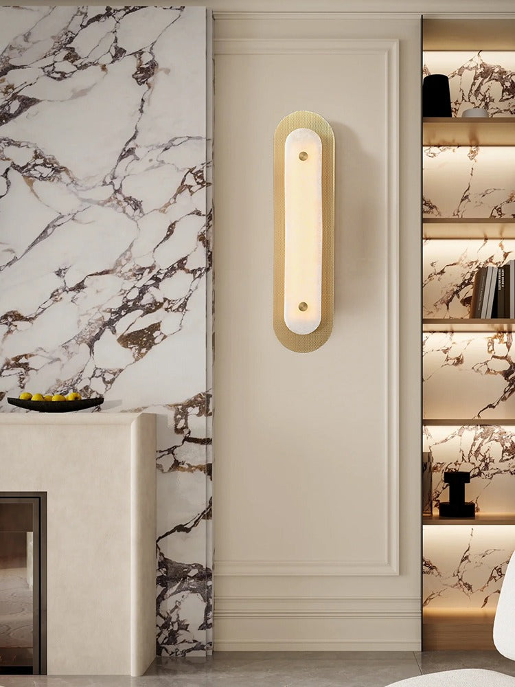 Modern Brass Marble Oval LED Wall Sconce - 17 04-source-dining-room-wall-sconce-scene