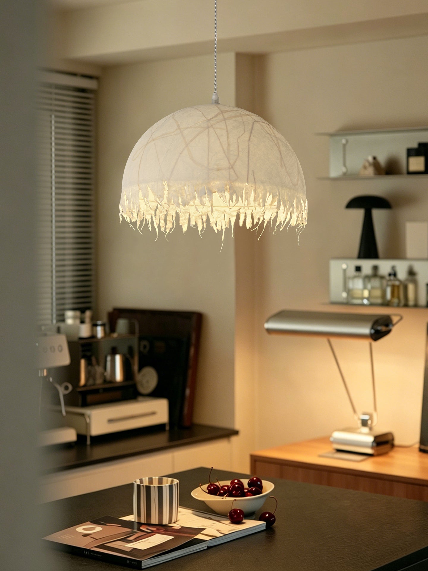 Modern Mulberry Silk Fringe Dome Pendant Light - 15 04-source-kitchen-pendant-scene