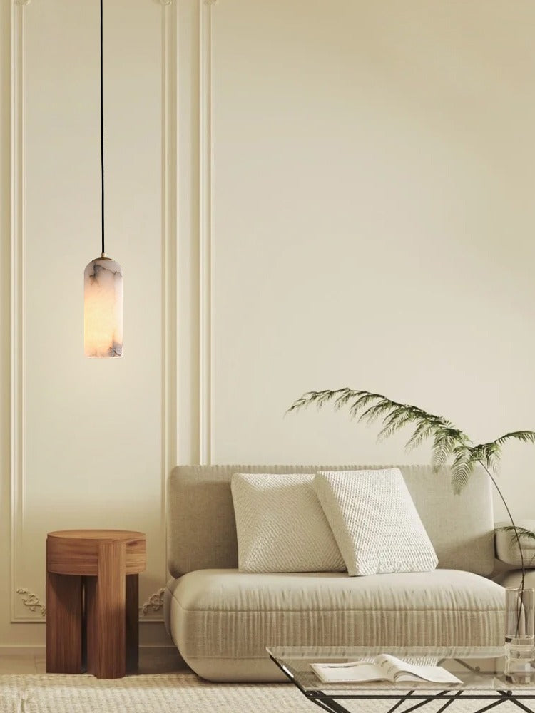 Modern Brass Marble Cylinder Pendant Light - 15 04-source-living-room-pendant-scene