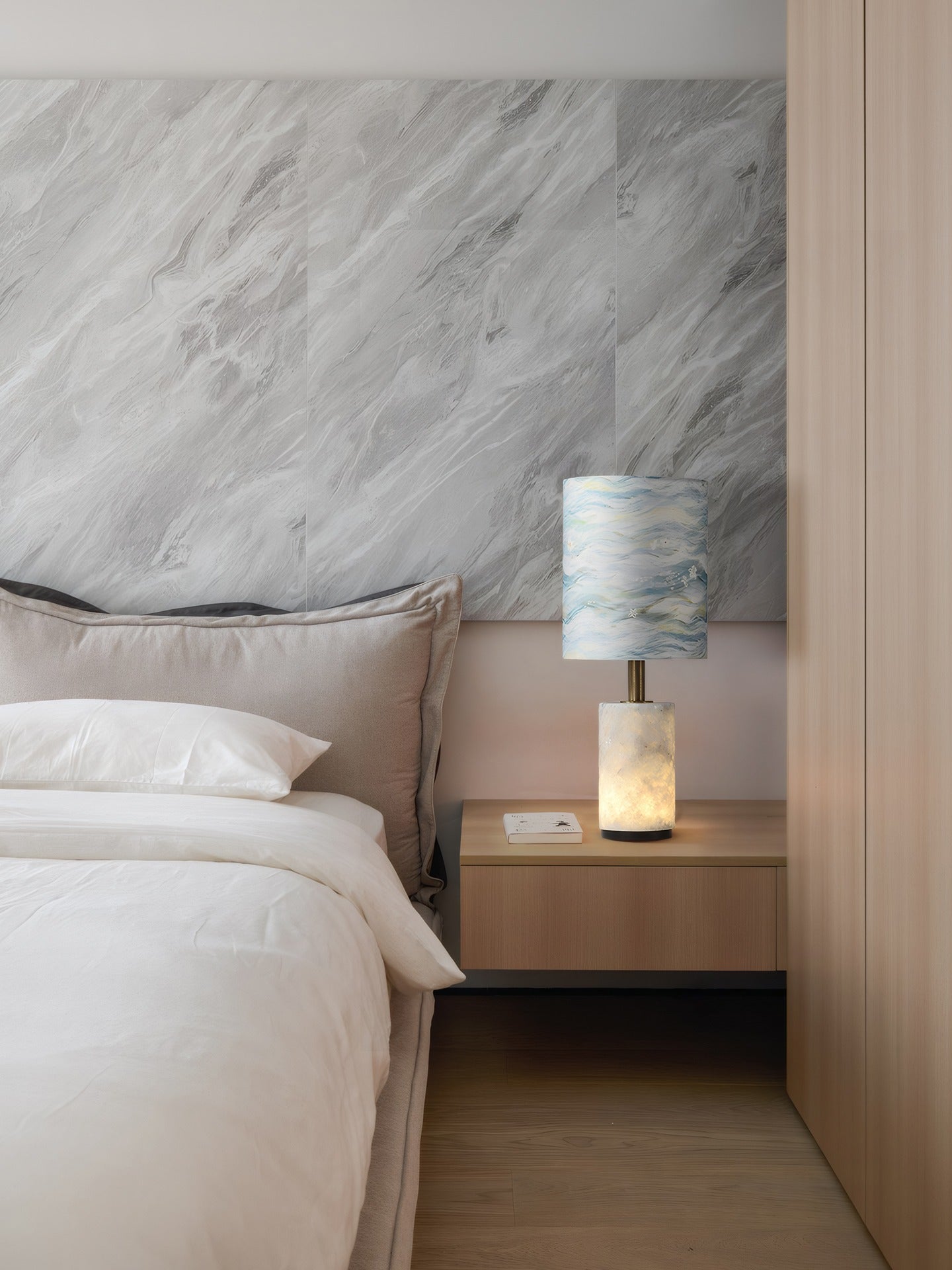 Modern Natural Stone Fabric Shade Table Lamp - 04 04-source-scene-4