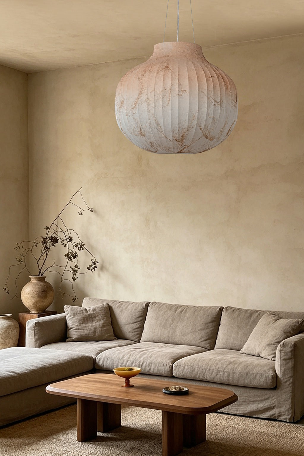 Modern Ribbed Silk Globe Pendant Light - 05 04-source-scene-4