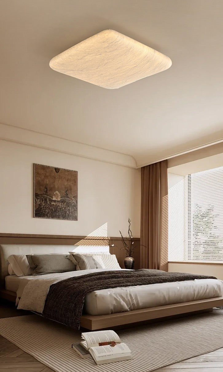 Modern Mulberry Silk Ceiling Light in White - 04 04-square-scene-bedroom