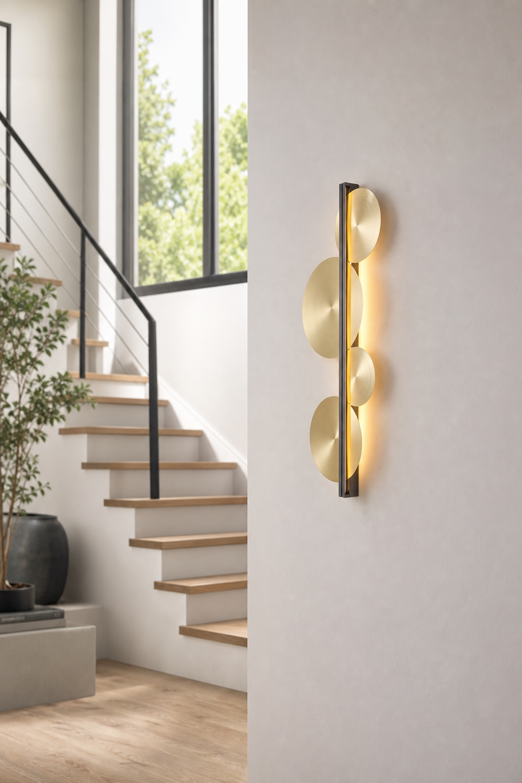 Brass Disc LED Wall Sconce installed in a designer interior, view 4