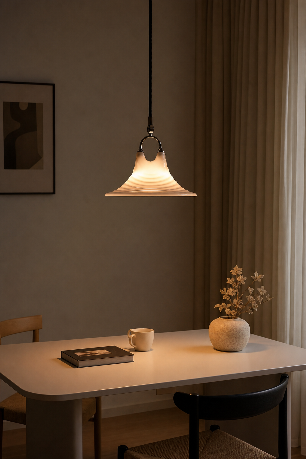 Modern Pleated White Pendant Light - 04 04-warm-room-wide