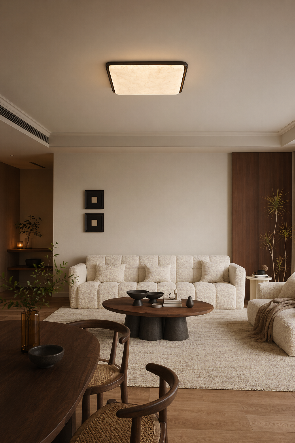 Modern Mulberry Silk Geometric Ceiling Light in Walnut and White - product image 10