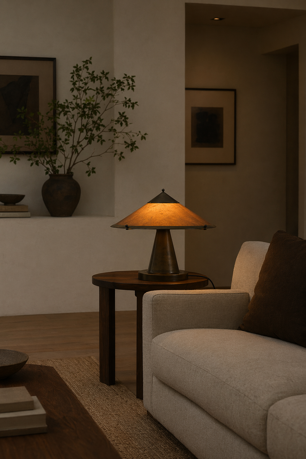 Handcrafted Silk Shade Table Lamp - generated main 04 04-wide-living-room-side-table