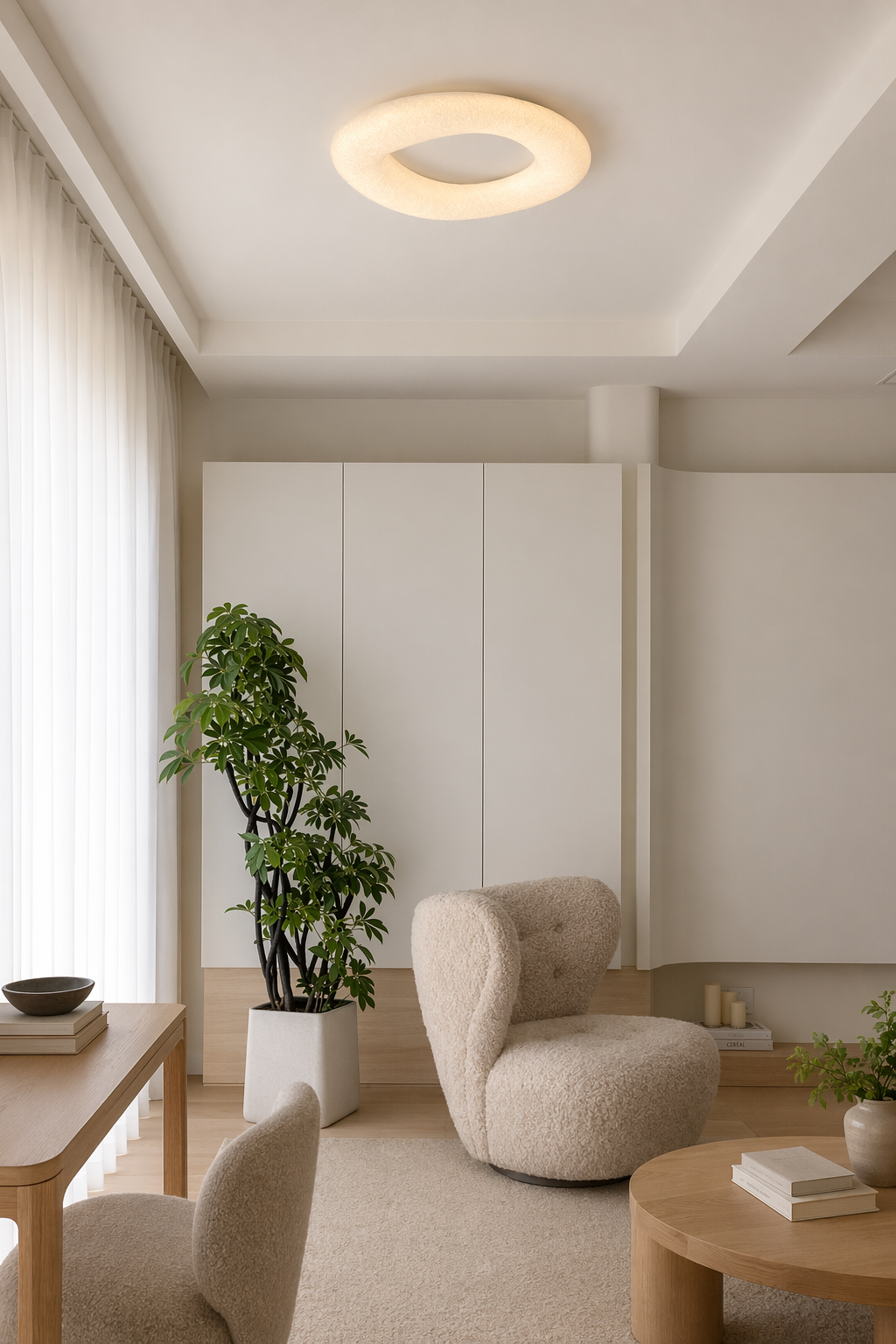 Modern Mulberry Silk Ring Ceiling Light in White - product image 05