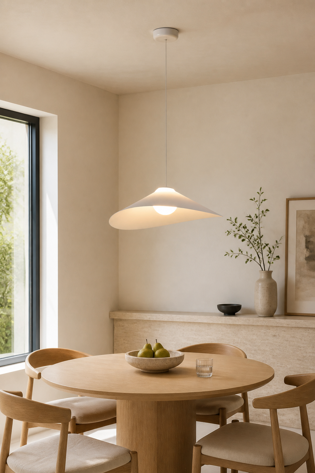 Velaire Sculptural Wing Pendant Light 50 cm installed scene 2 with complete ceiling connection