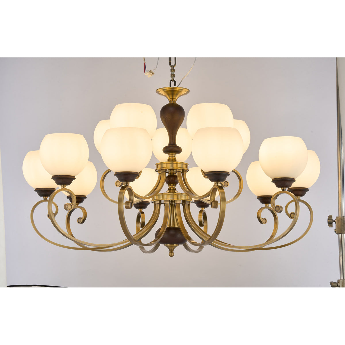 Supplier real photograph of the Aurellane twelve-light two-tier chandelier complete front view