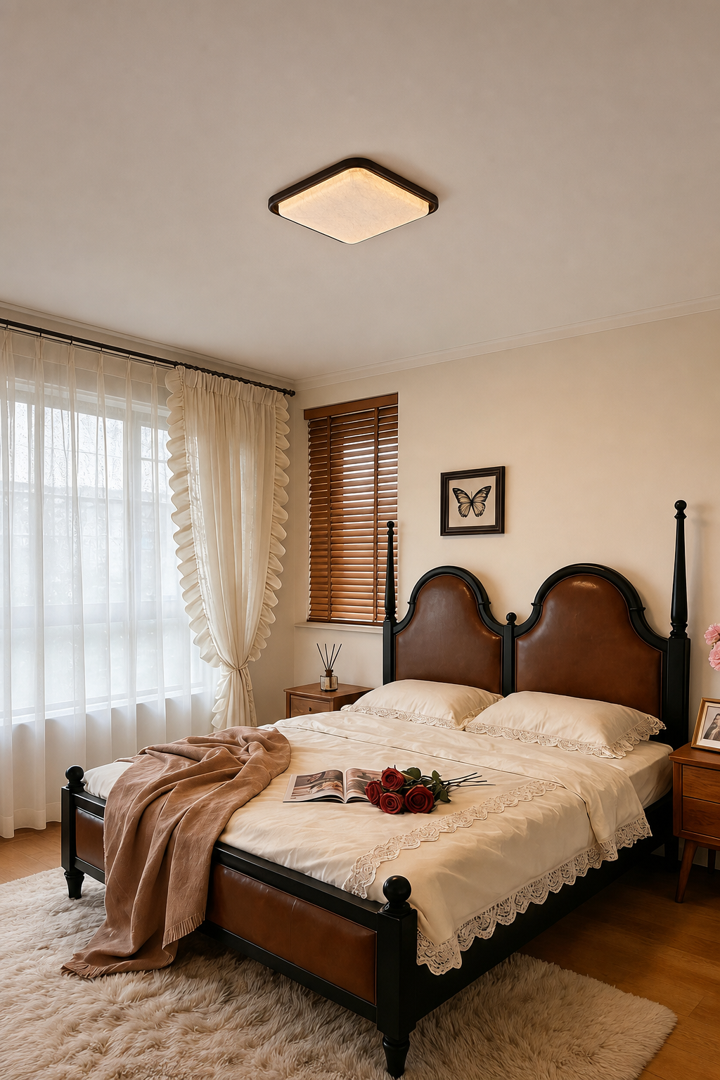 Modern Mulberry Silk Geometric Ceiling Light in Walnut and White - product image 09