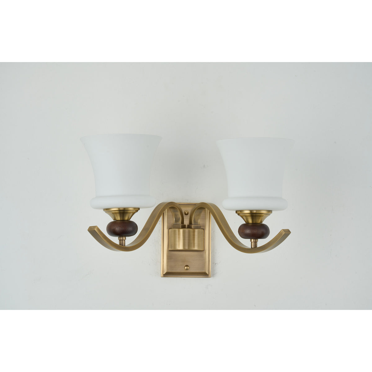 Supplier real photograph of the unlit Brontelle two-light wall sconce complete front view