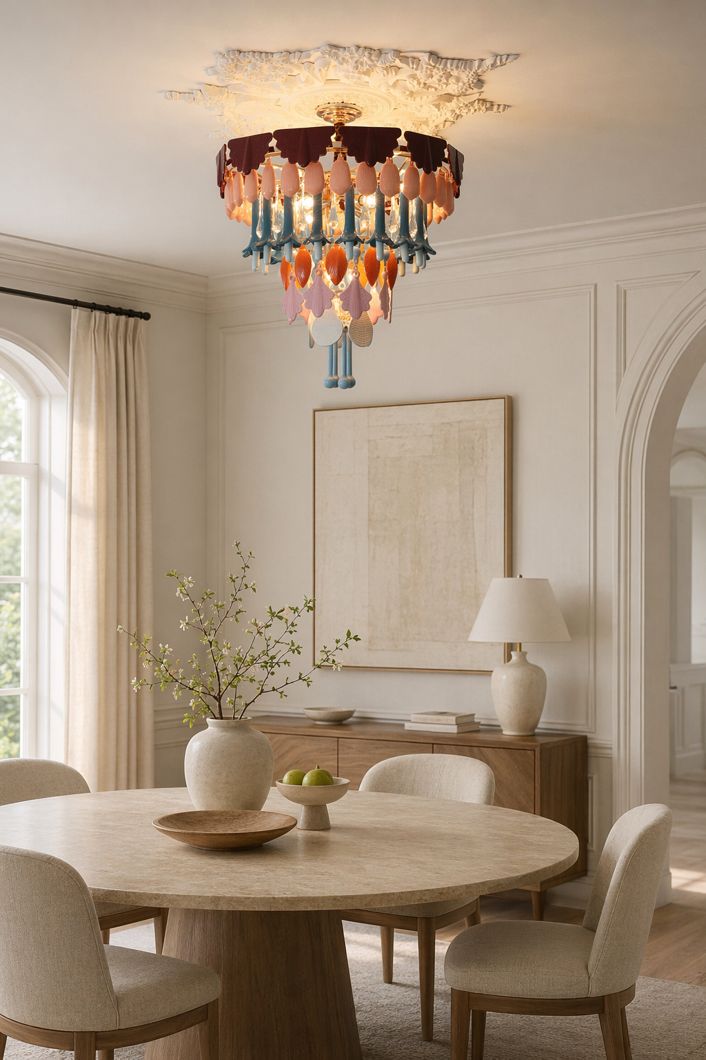 Colorful Ceramic Lily of the Valley Chandelier - restored 05-dining-room-wide-daylight.png