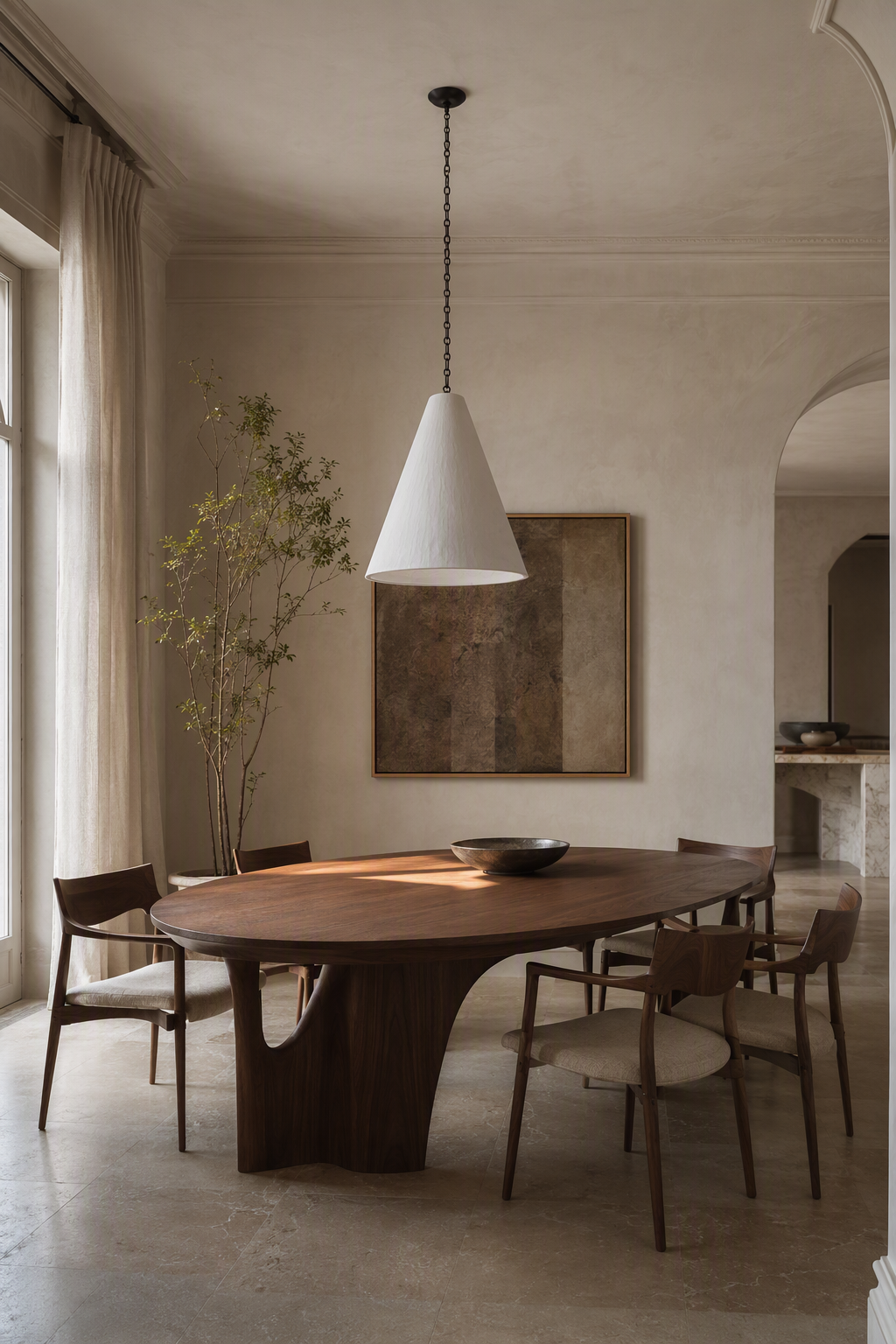 Hand-Textured Plaster Cone Pendant Light gallery 05 dining wide daylight