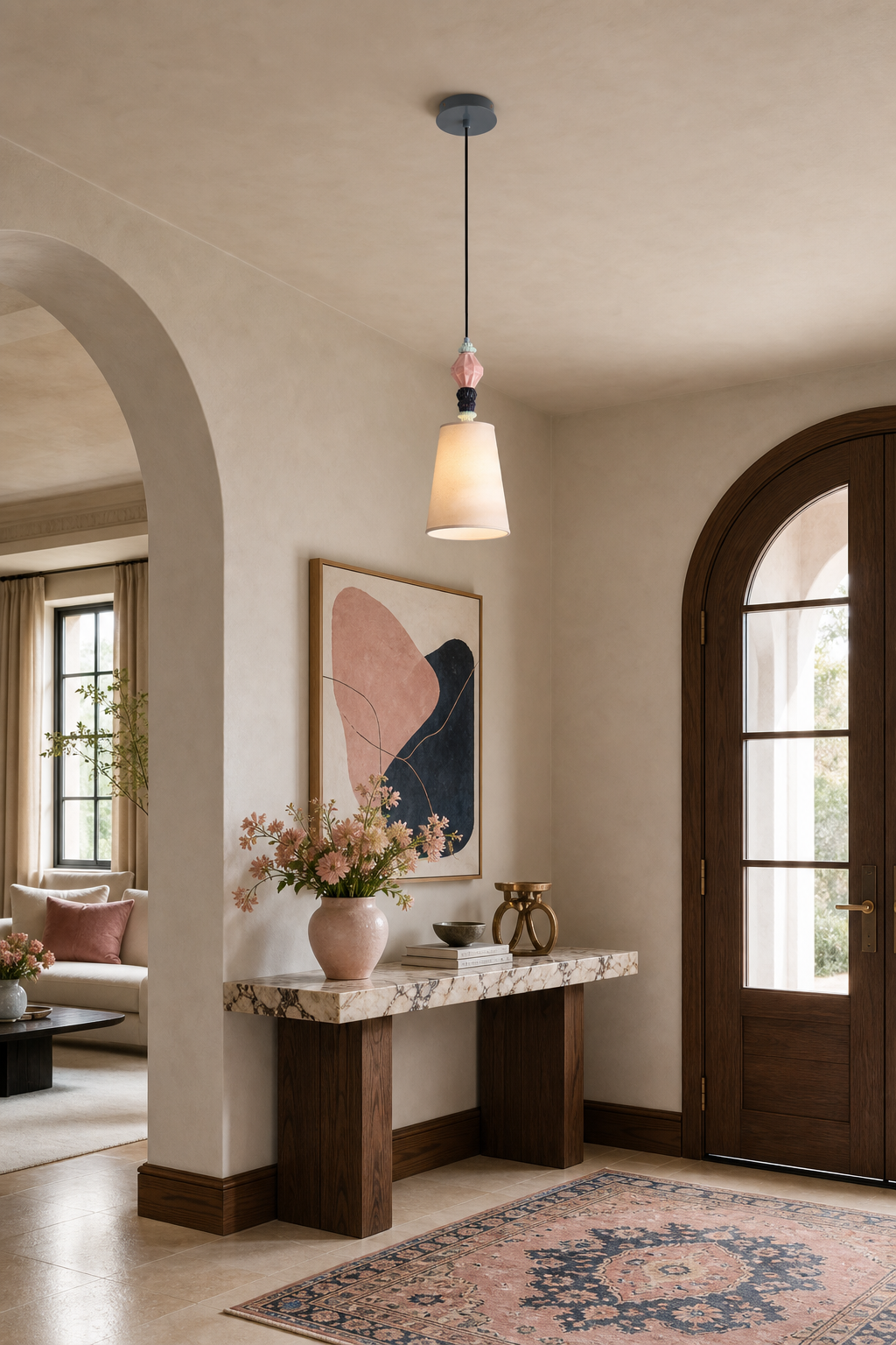 Fog-Glaze Pink Ceramic Mini Pendant entry console color wide