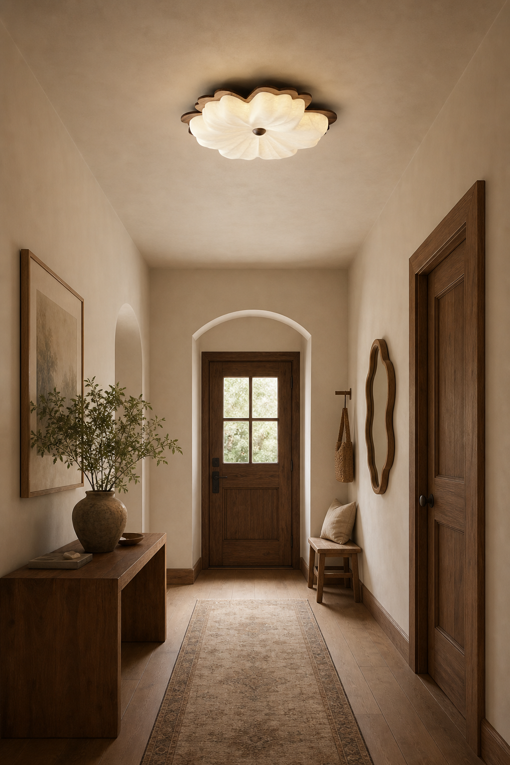 Modern Mulberry Silk Flower Ceiling Light in Walnut and White - product image 06