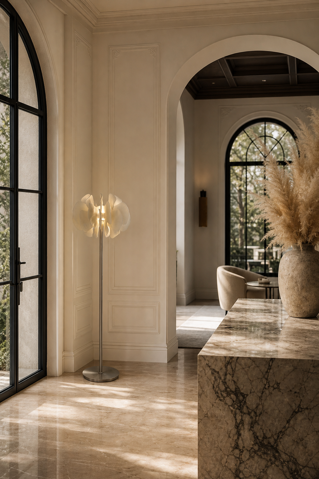 Sculptural Ceramic Petal Floor Lamp entry lounge wide