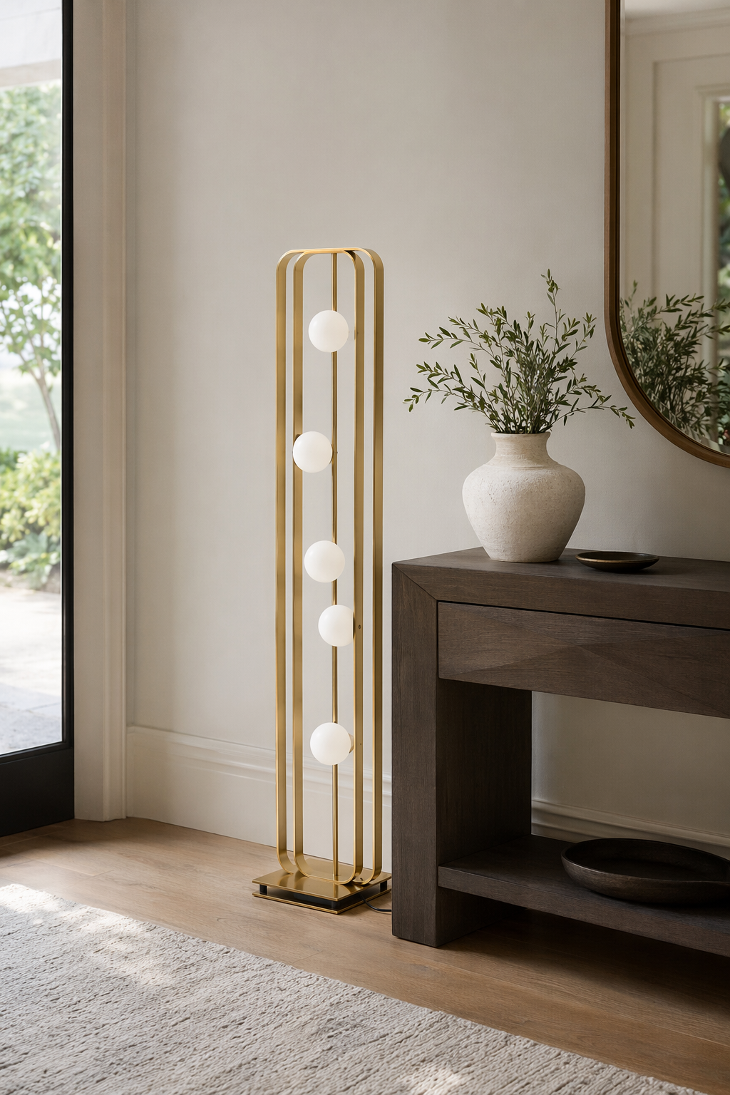 Modern Champagne Gold Globe Floor Lamp - generated main 05 05-entry-or-console-scene