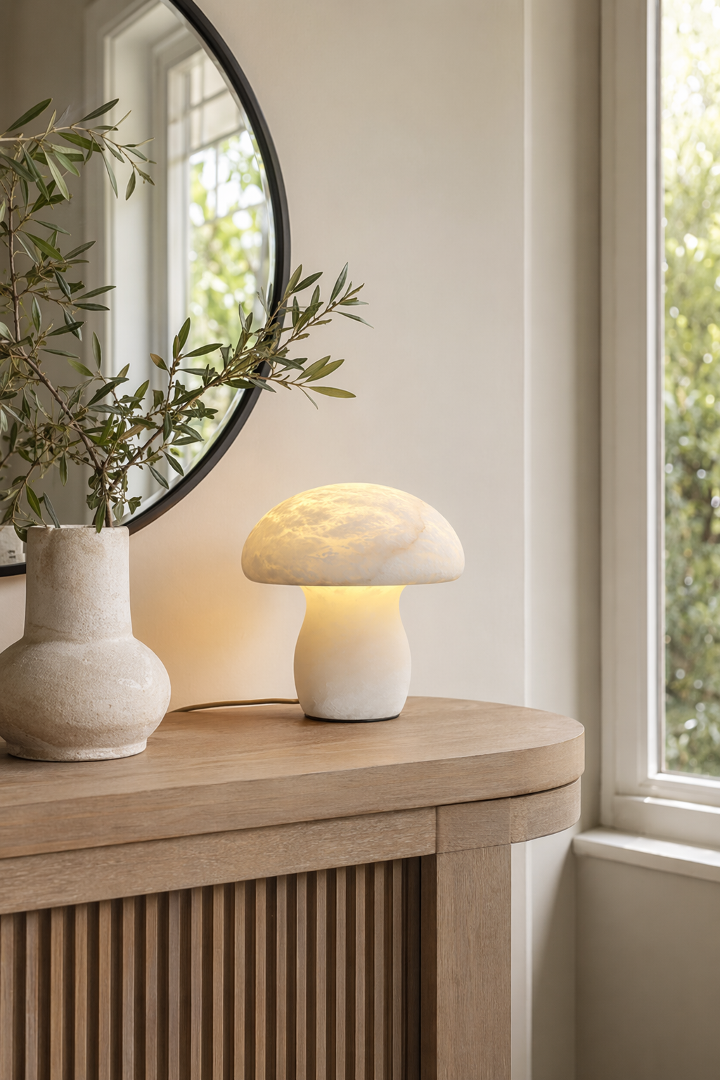 Modern Alabaster Mushroom Table Lamp - generated main 05 05-entry-or-console-scene