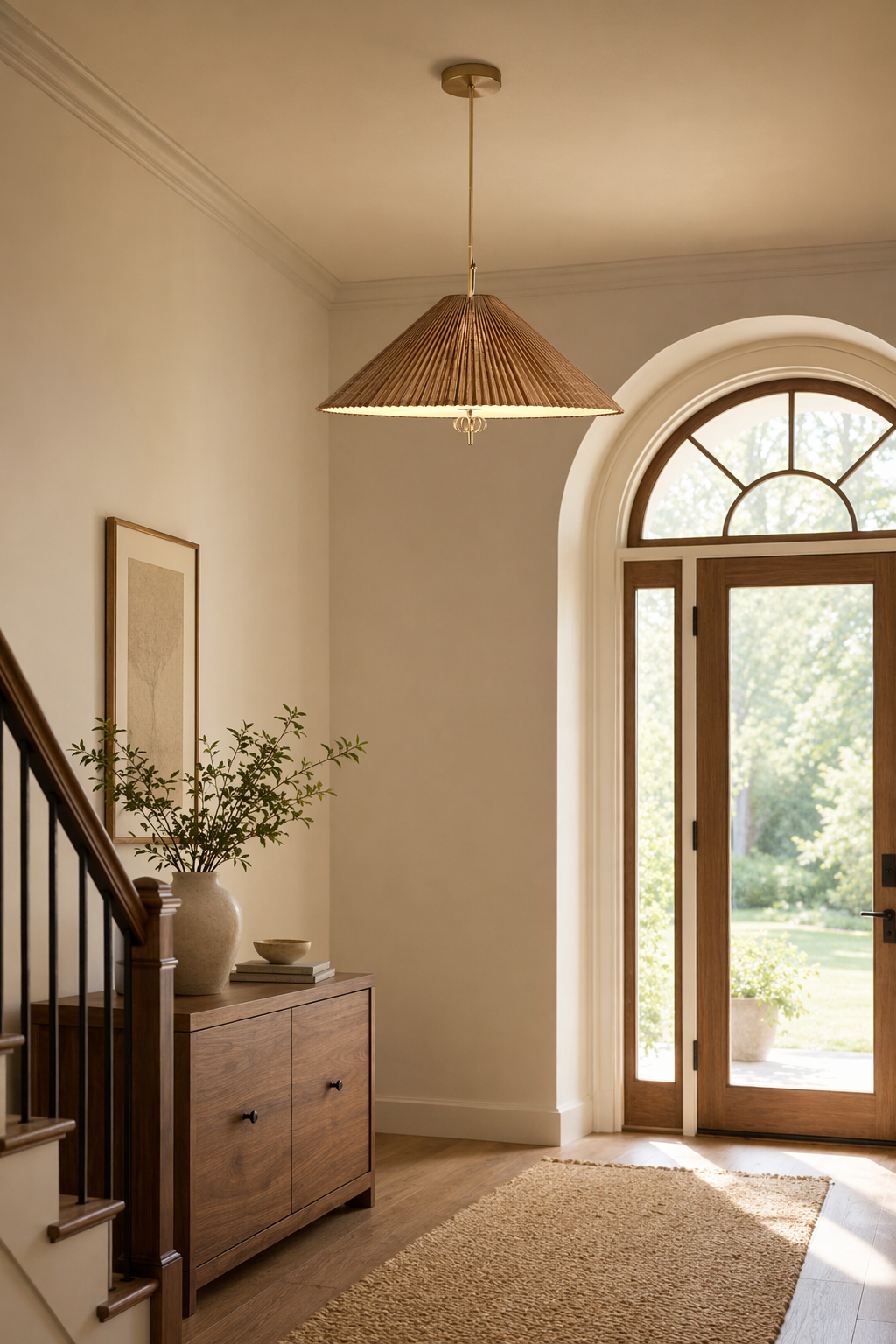 Modern Woven Cone Pendant Light - generated workflow 05 05-entryway-wide-daylight