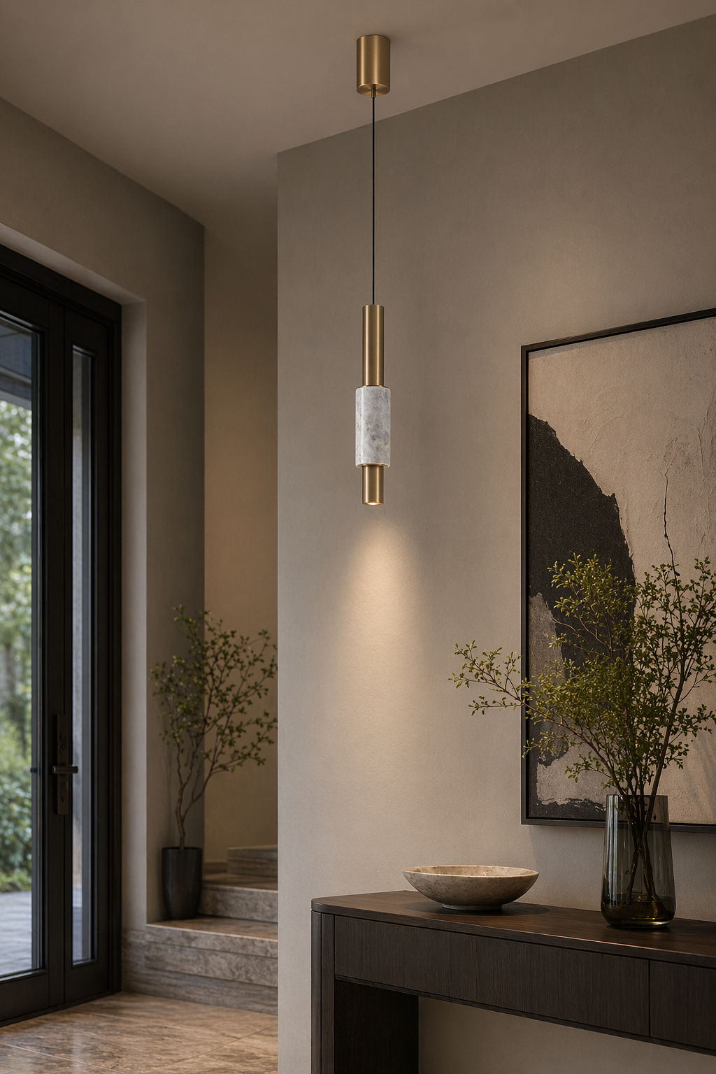Modern Crystal Cylinder Pendant Light - generated main 05 05-entryway-wide