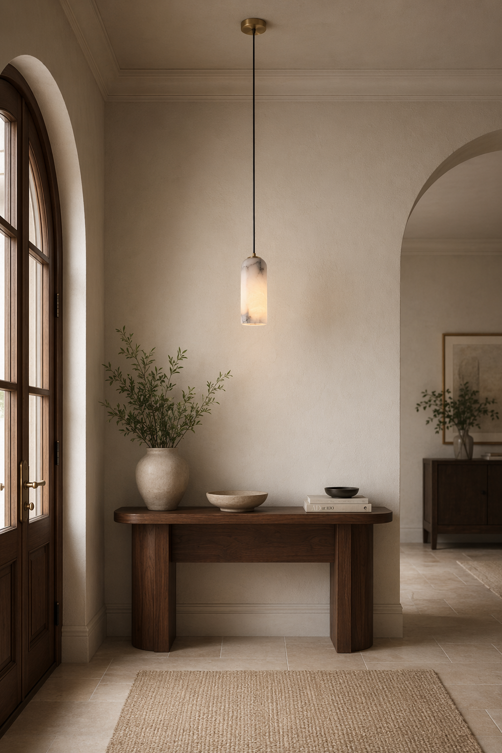 Modern Brass Marble Cylinder Pendant Light - 05 05-entryway-wide