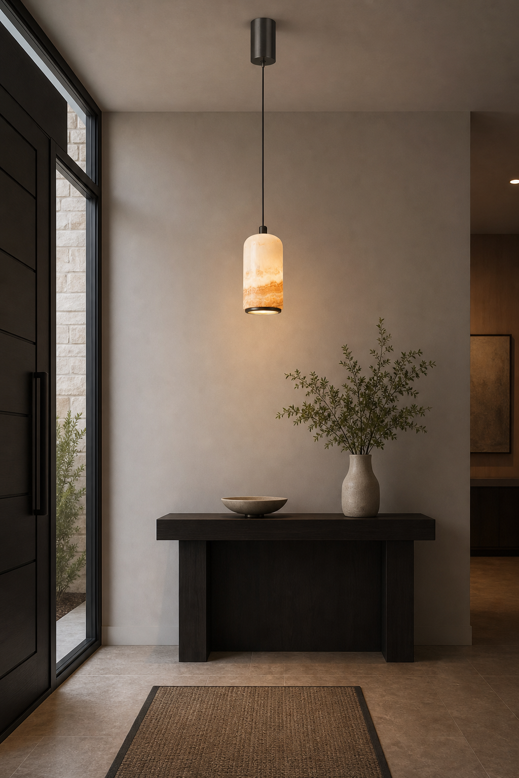 Modern Colorful Stone Cylinder Pendant Light - generated main 05 05-entryway-wide