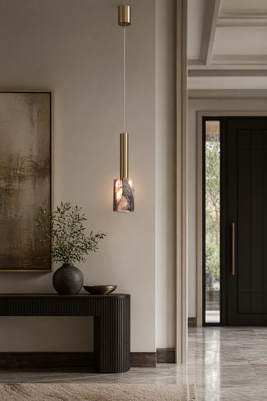 Modern Purple Crystal Cylinder Pendant Light - generated main 05 05-entryway-wide