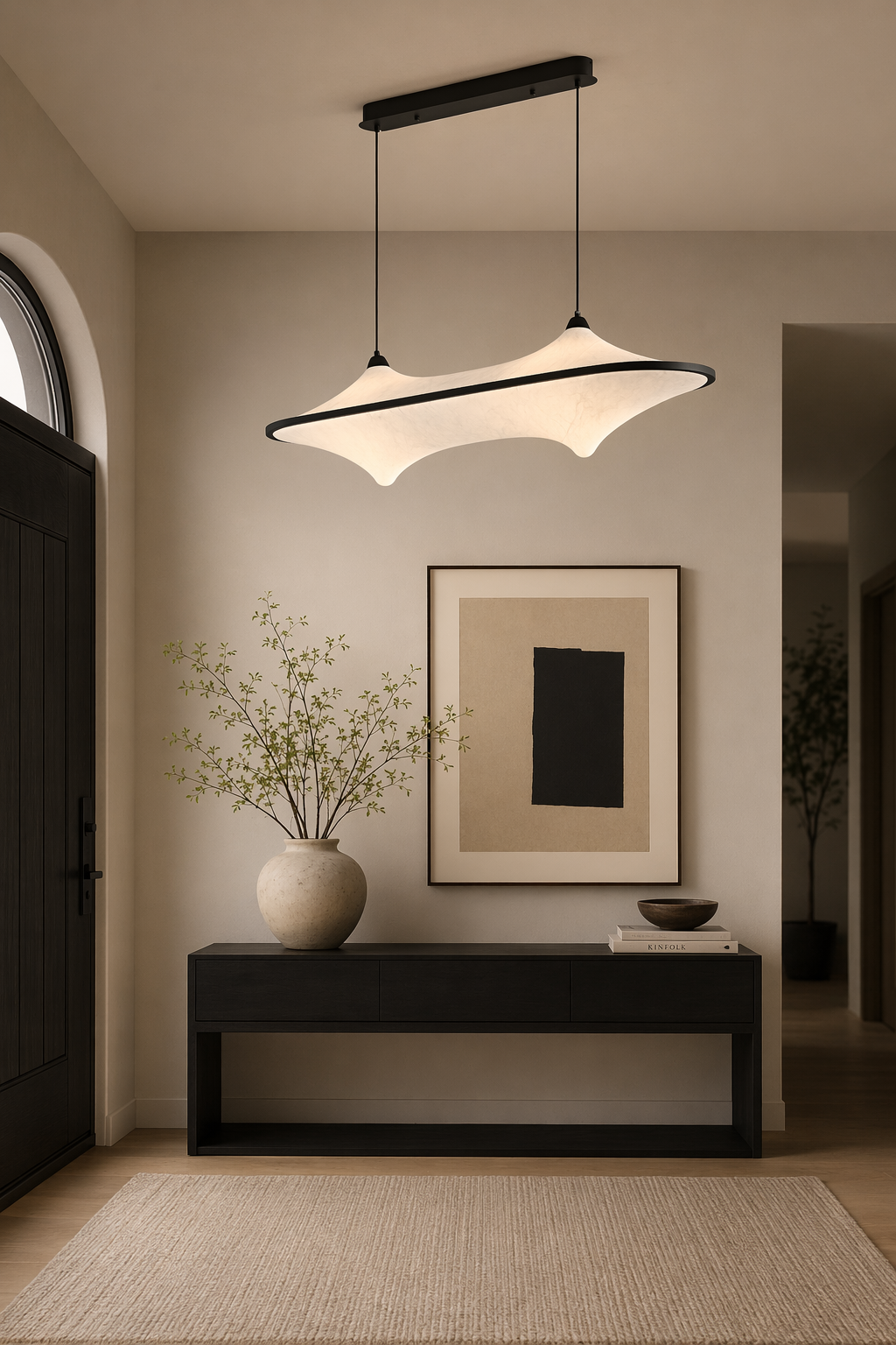 Sculptural Fabric Linear LED Pendant Light - generated main 05 05-entryway-wide